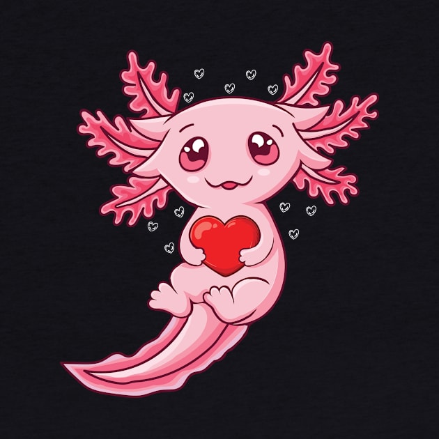 Kawai Axolotl with Heart Cute Axolotl Lovers Valentines Day by UNXart